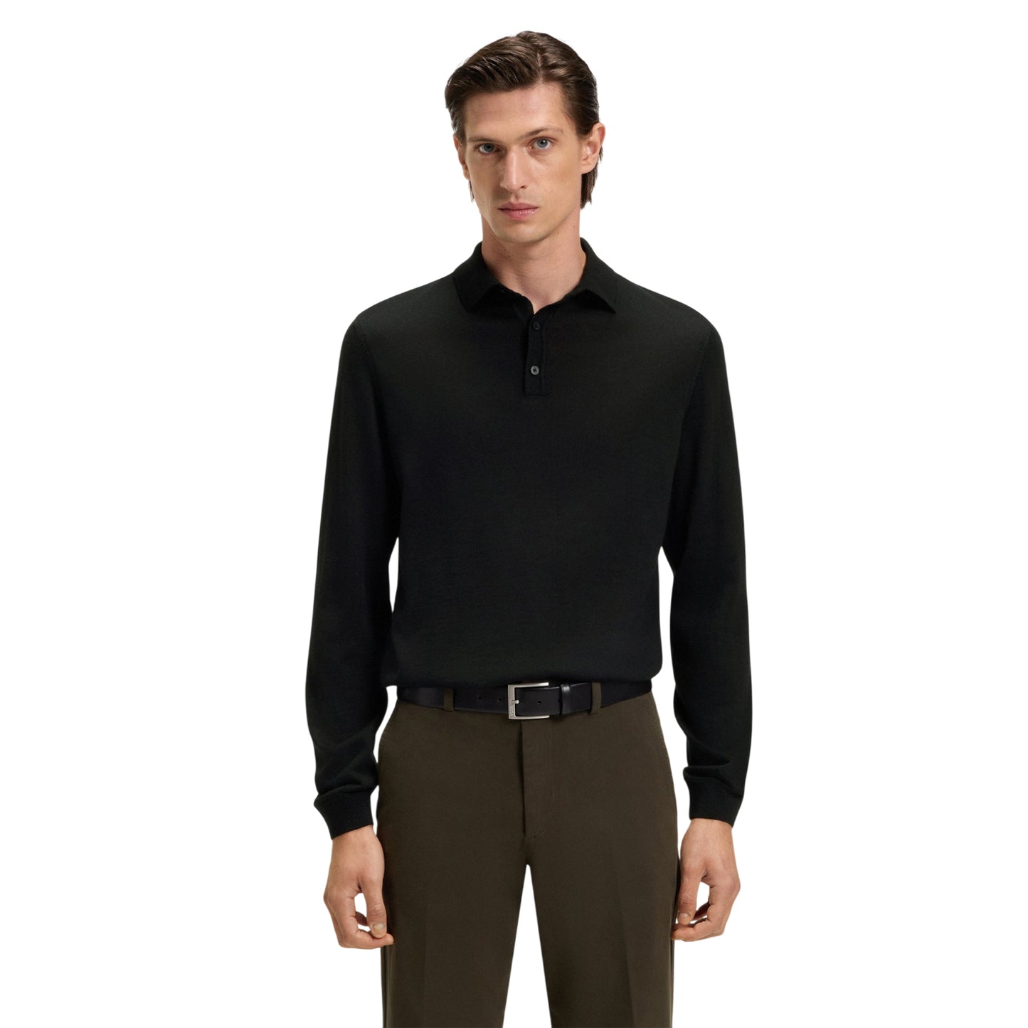 Black - Side - Boss Mens Lanciomne Long-Sleeved Polo Shirt