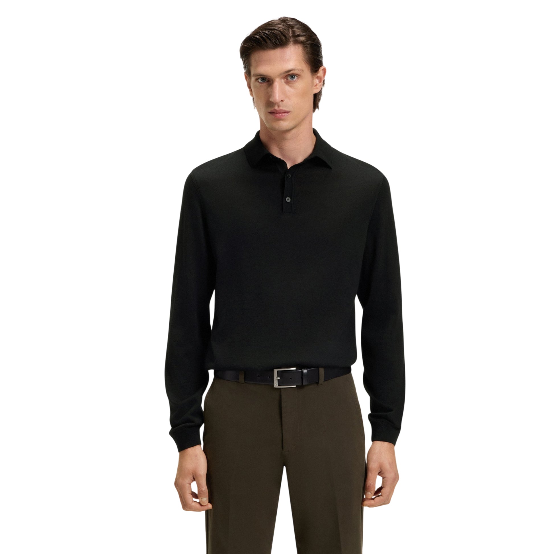 Black - Side - Boss Mens Lanciomne Long-Sleeved Polo Shirt