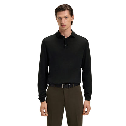 Black - Side - Boss Mens Lanciomne Long-Sleeved Polo Shirt