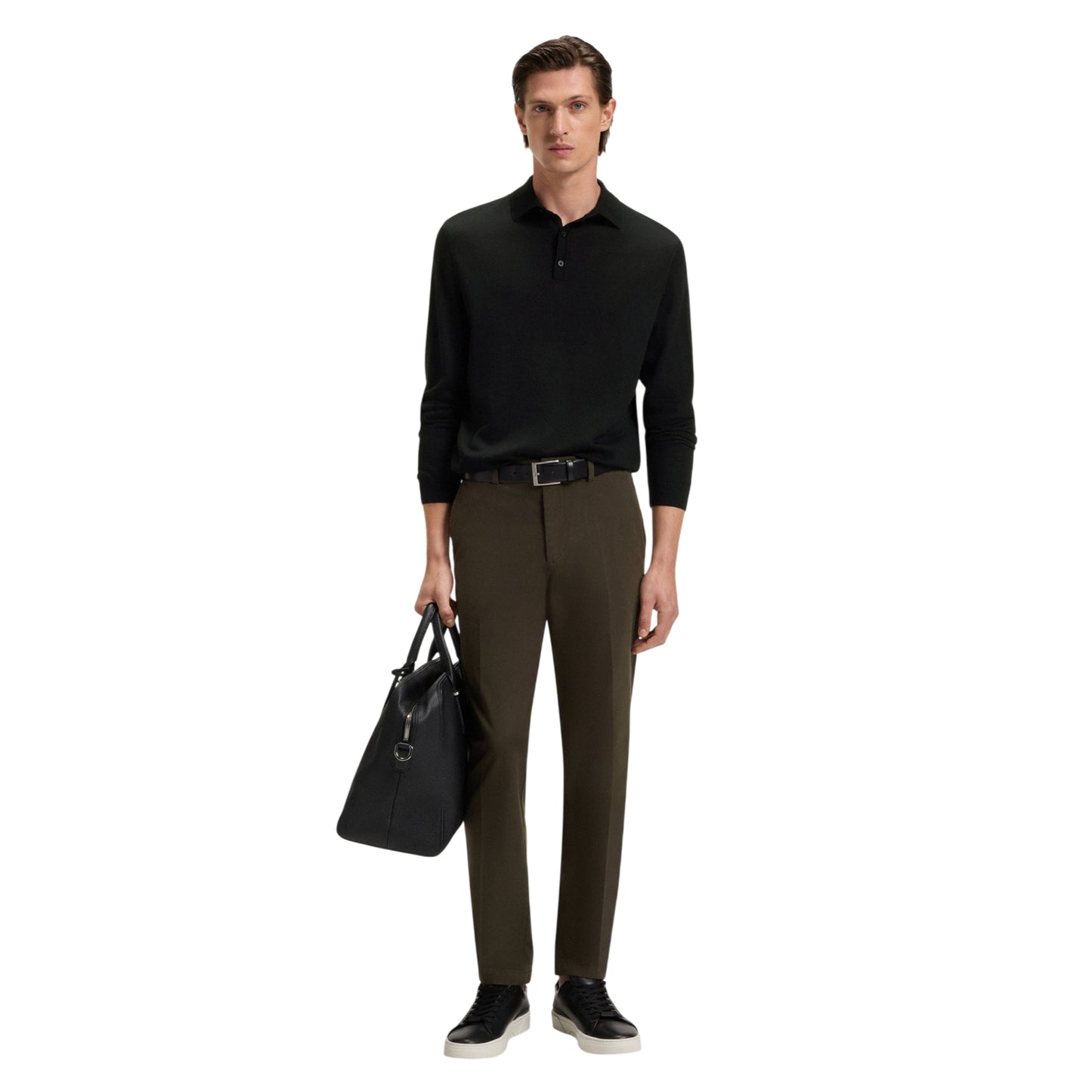 Black - Lifestyle - Boss Mens Lanciomne Long-Sleeved Polo Shirt
