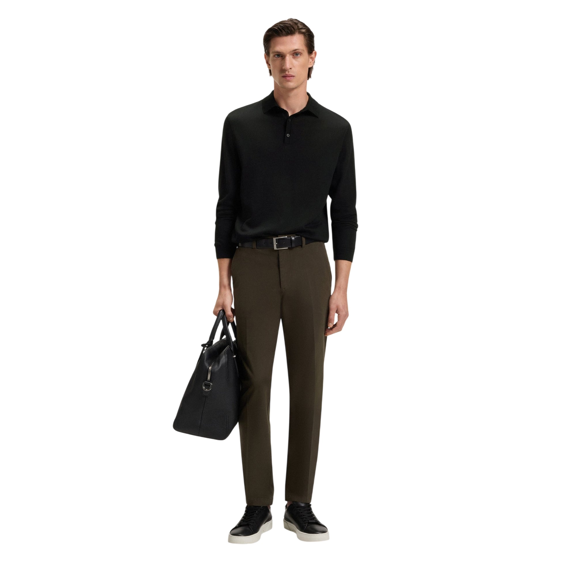 Black - Lifestyle - Boss Mens Lanciomne Long-Sleeved Polo Shirt