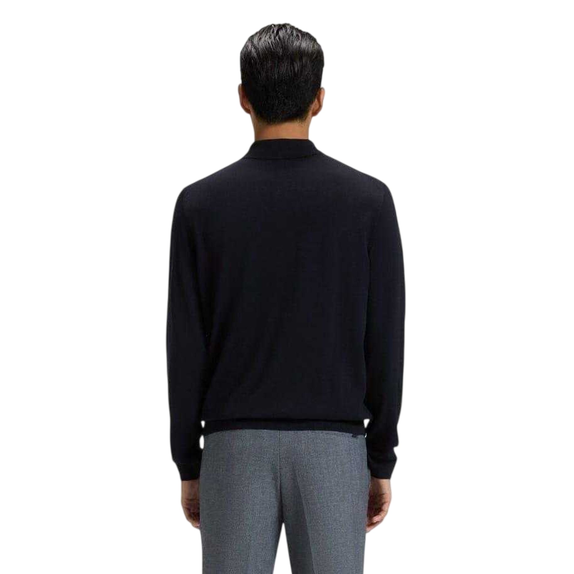 Dark Blue - Back - Boss Mens Lanciomne Long-Sleeved Polo Shirt
