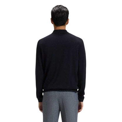 Dark Blue - Back - Boss Mens Lanciomne Long-Sleeved Polo Shirt