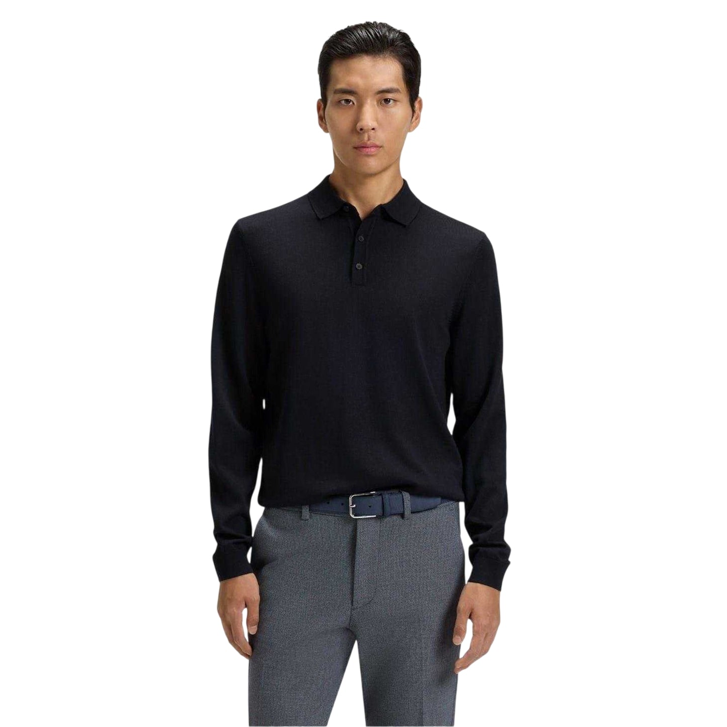 Dark Blue - Side - Boss Mens Lanciomne Long-Sleeved Polo Shirt