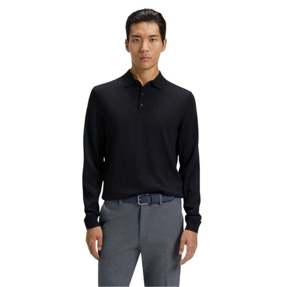 Dark Blue - Side - Boss Mens Lanciomne Long-Sleeved Polo Shirt
