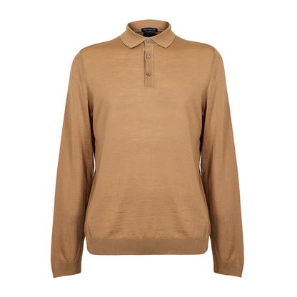 Medium Beige - Front - Boss Mens Lanciomne Long-Sleeved Polo Shirt