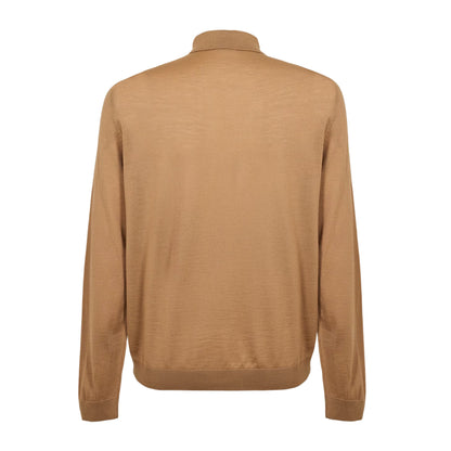 Medium Beige - Back - Boss Mens Lanciomne Long-Sleeved Polo Shirt