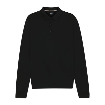 Black - Front - Boss Mens Lanciomne Long-Sleeved Polo Shirt