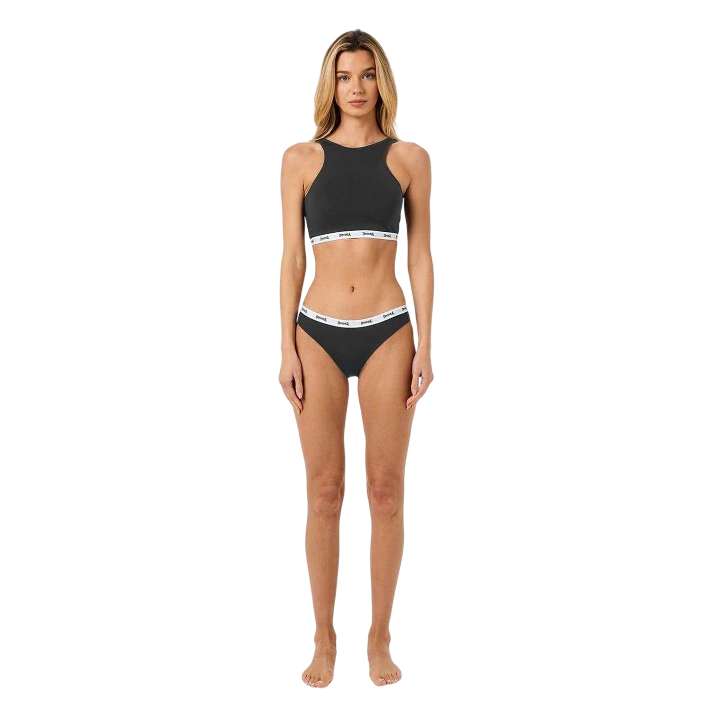 Black - Side - Lonsdale Womens-Ladies Cotton Sports Bra
