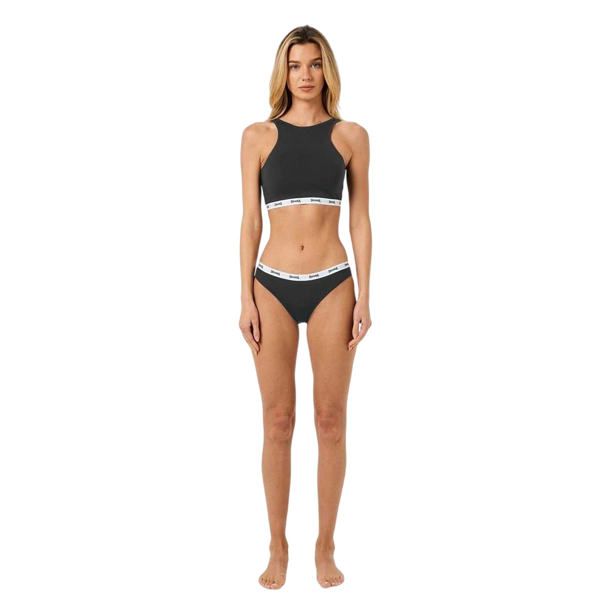 Black - Side - Lonsdale Womens-Ladies Cotton Sports Bra