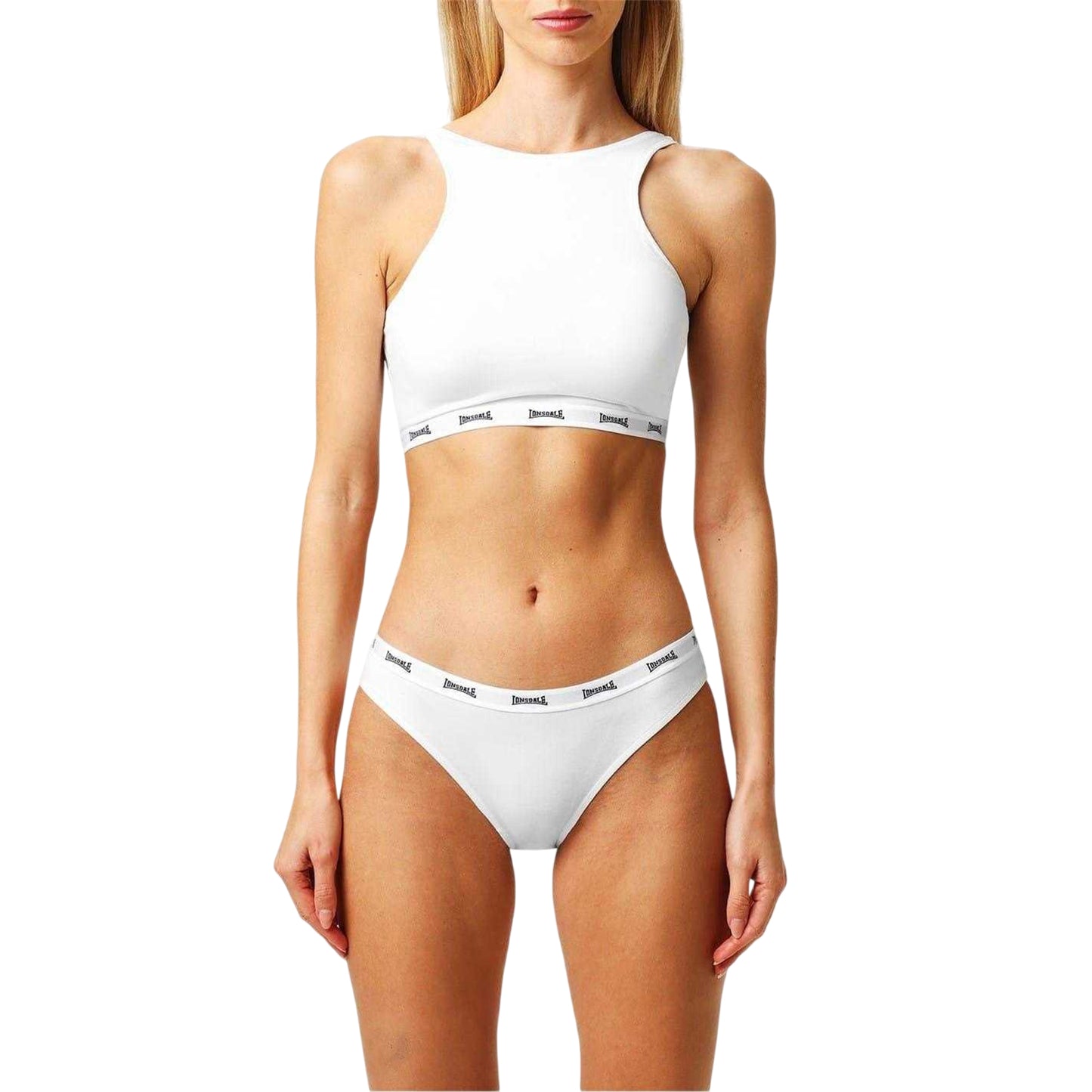 White - Front - Lonsdale Womens-Ladies Cotton Sports Bra