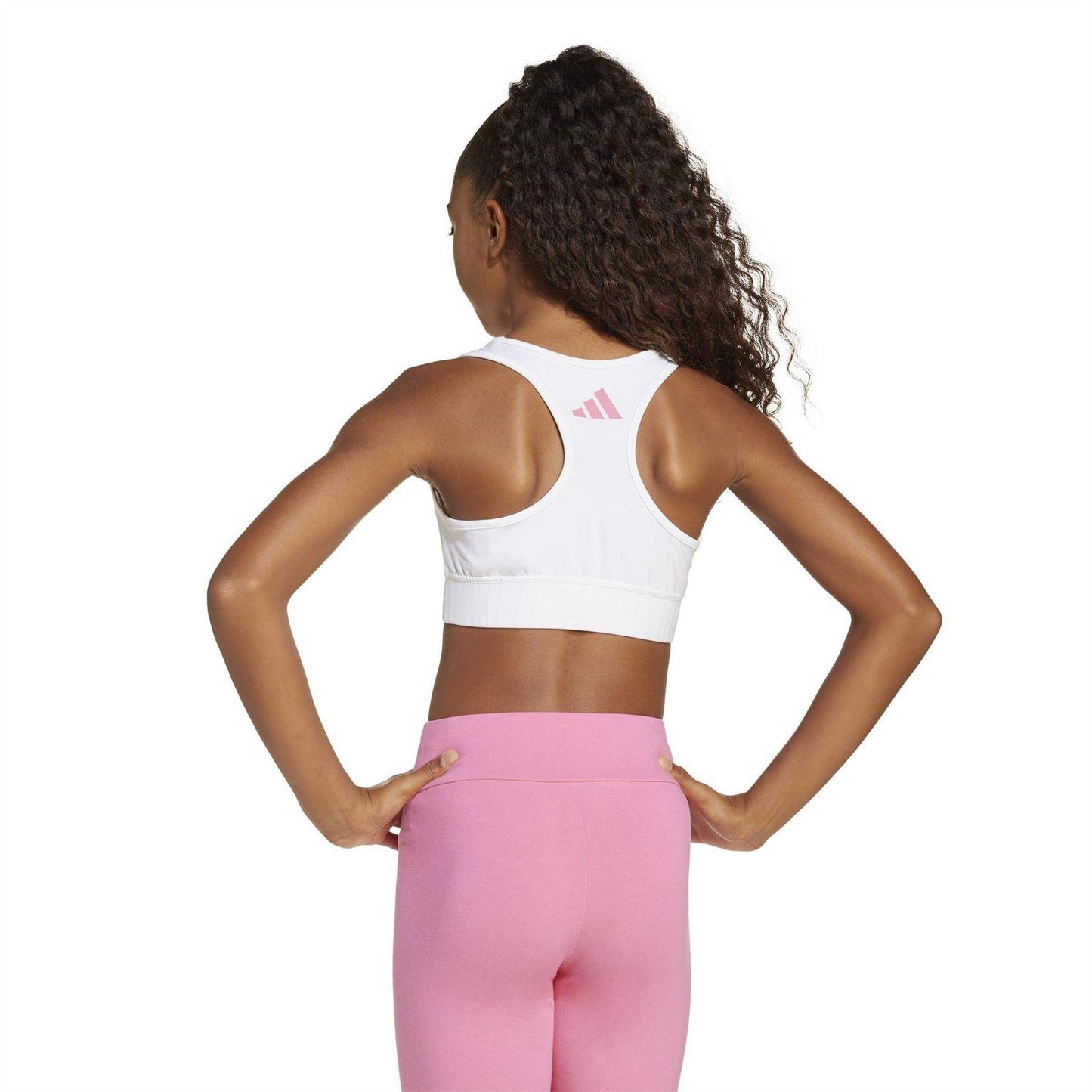 White-Pink - Side - Adidas Girls Linear Sports Bra