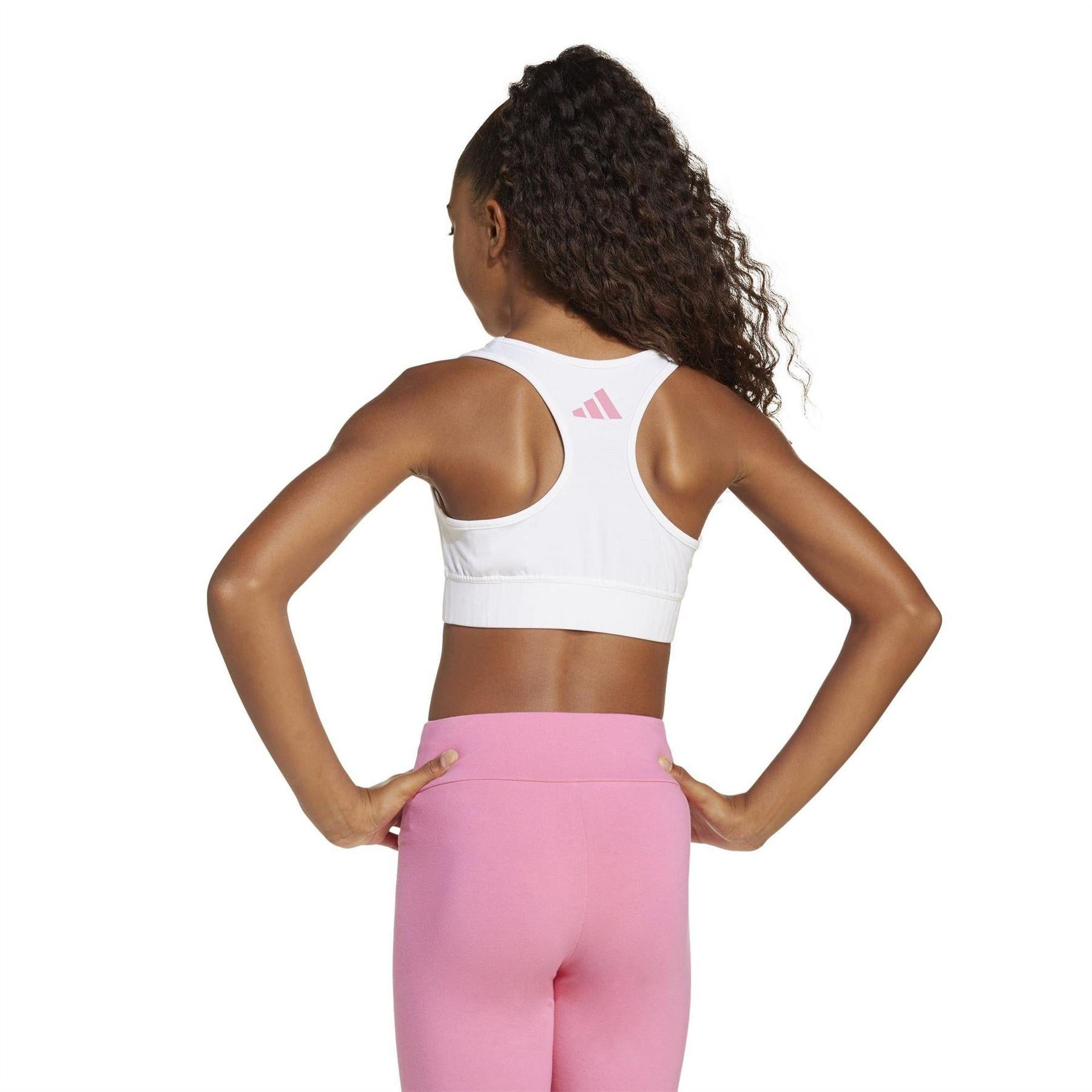 White-Pink - Side - Adidas Girls Linear Sports Bra