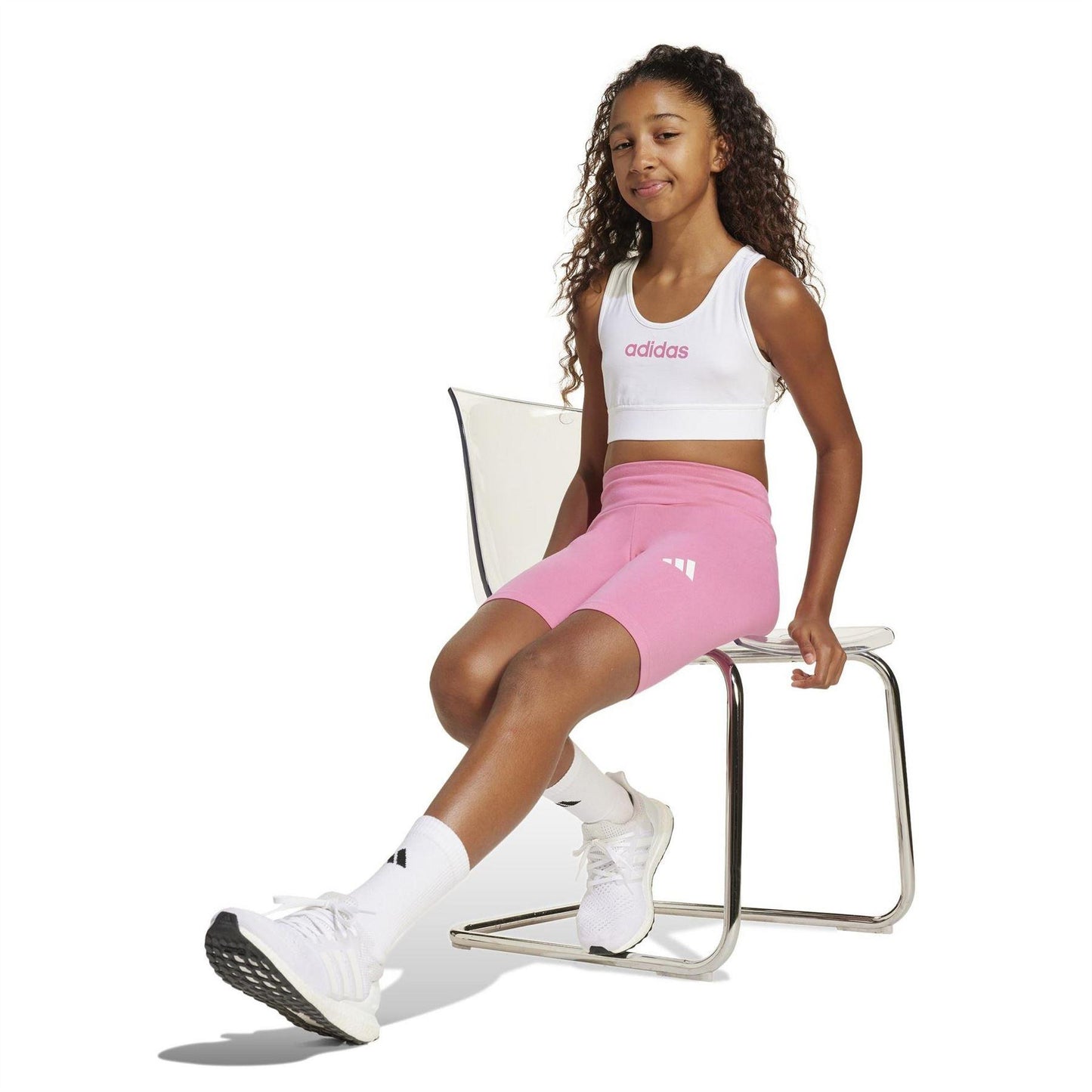 White-Pink - Lifestyle - Adidas Girls Linear Sports Bra