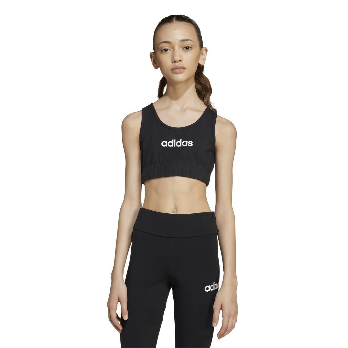 Black-White - Side - Adidas Girls Linear Sports Bra