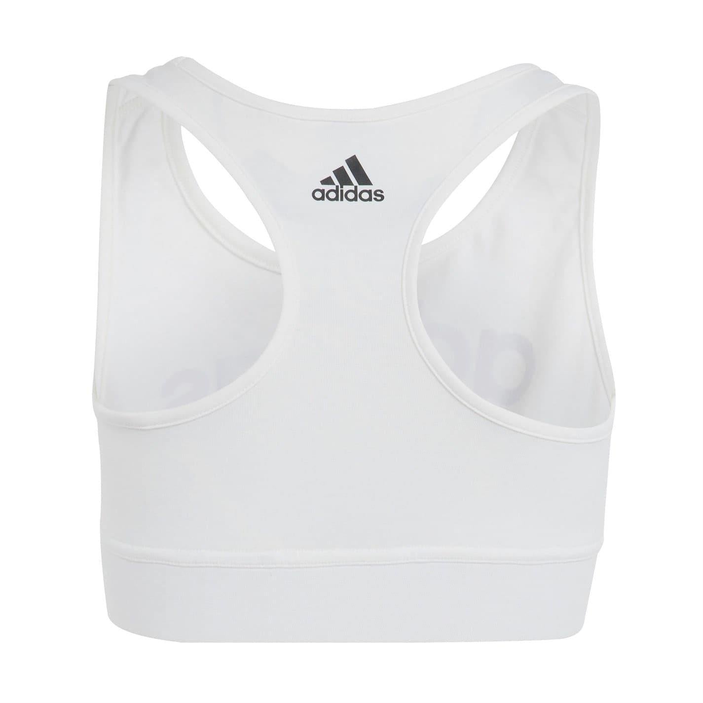White-Black - Back - Adidas Girls Linear Sports Bra