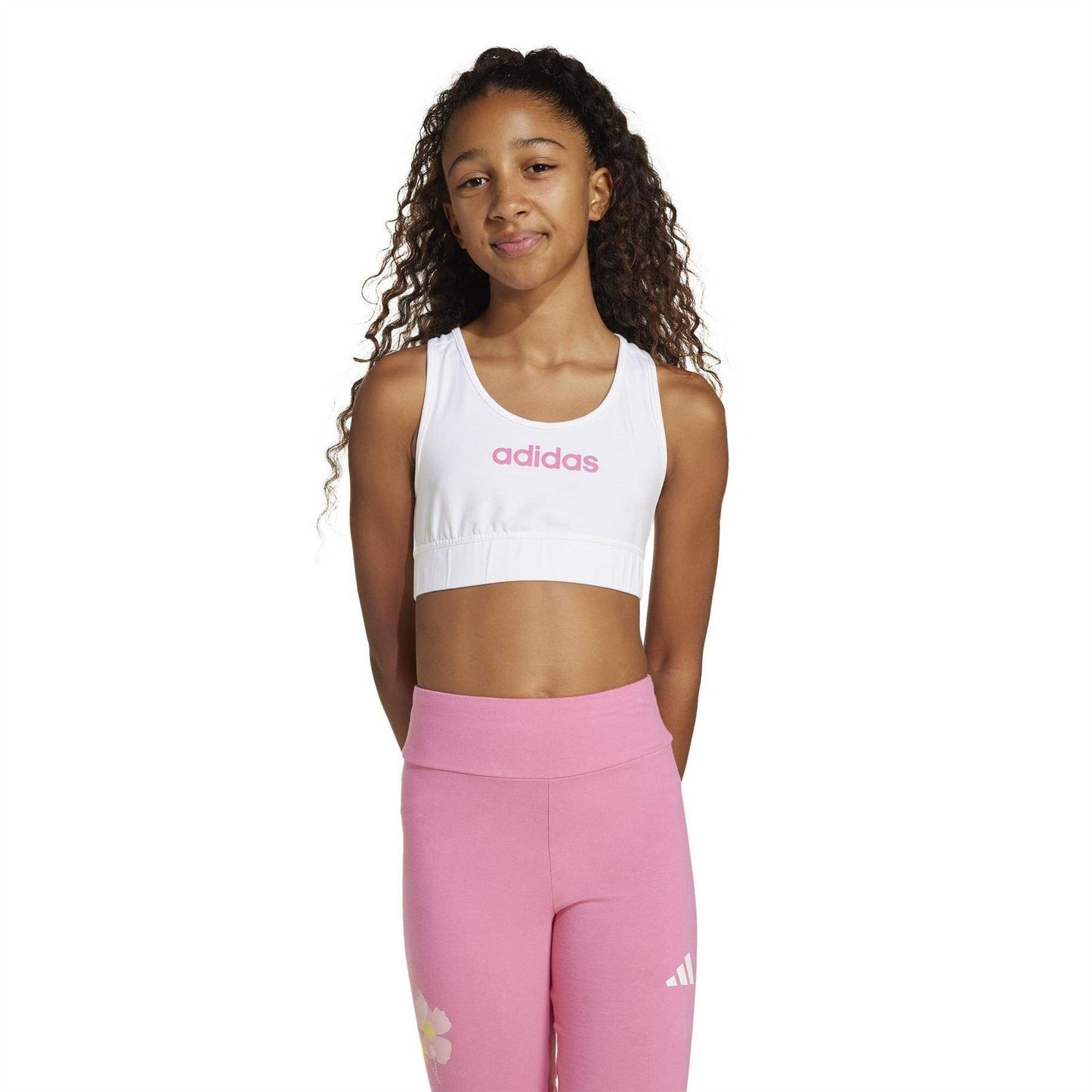 White-Pink - Back - Adidas Girls Linear Sports Bra