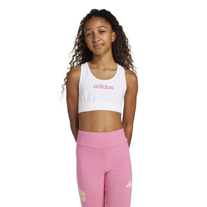 White-Pink - Back - Adidas Girls Linear Sports Bra