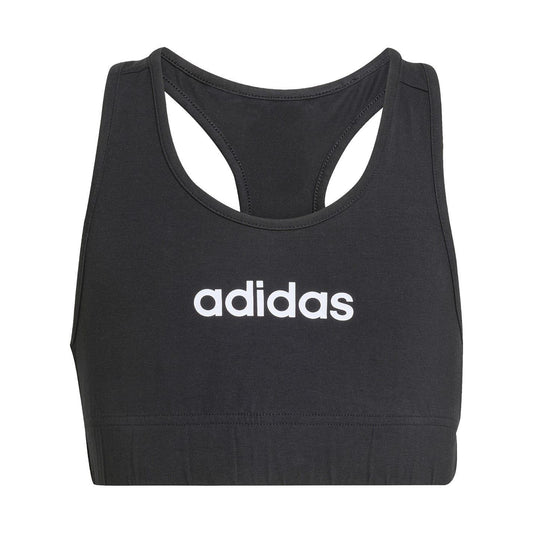 Black-White - Front - Adidas Girls Linear Sports Bra