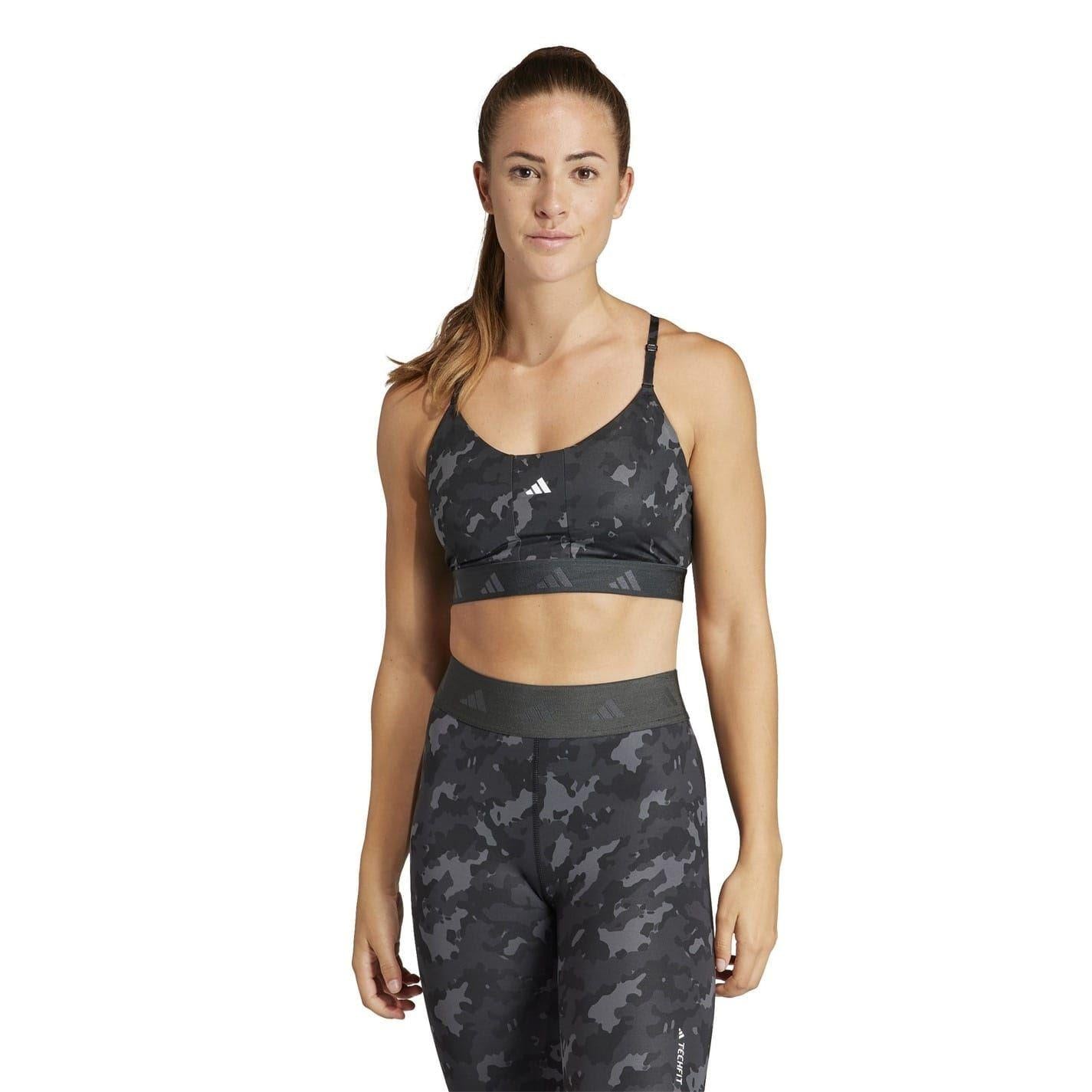 Grey-Carbon Camo - Side - Adidas Womens-Ladies Camouflage Sports Bra