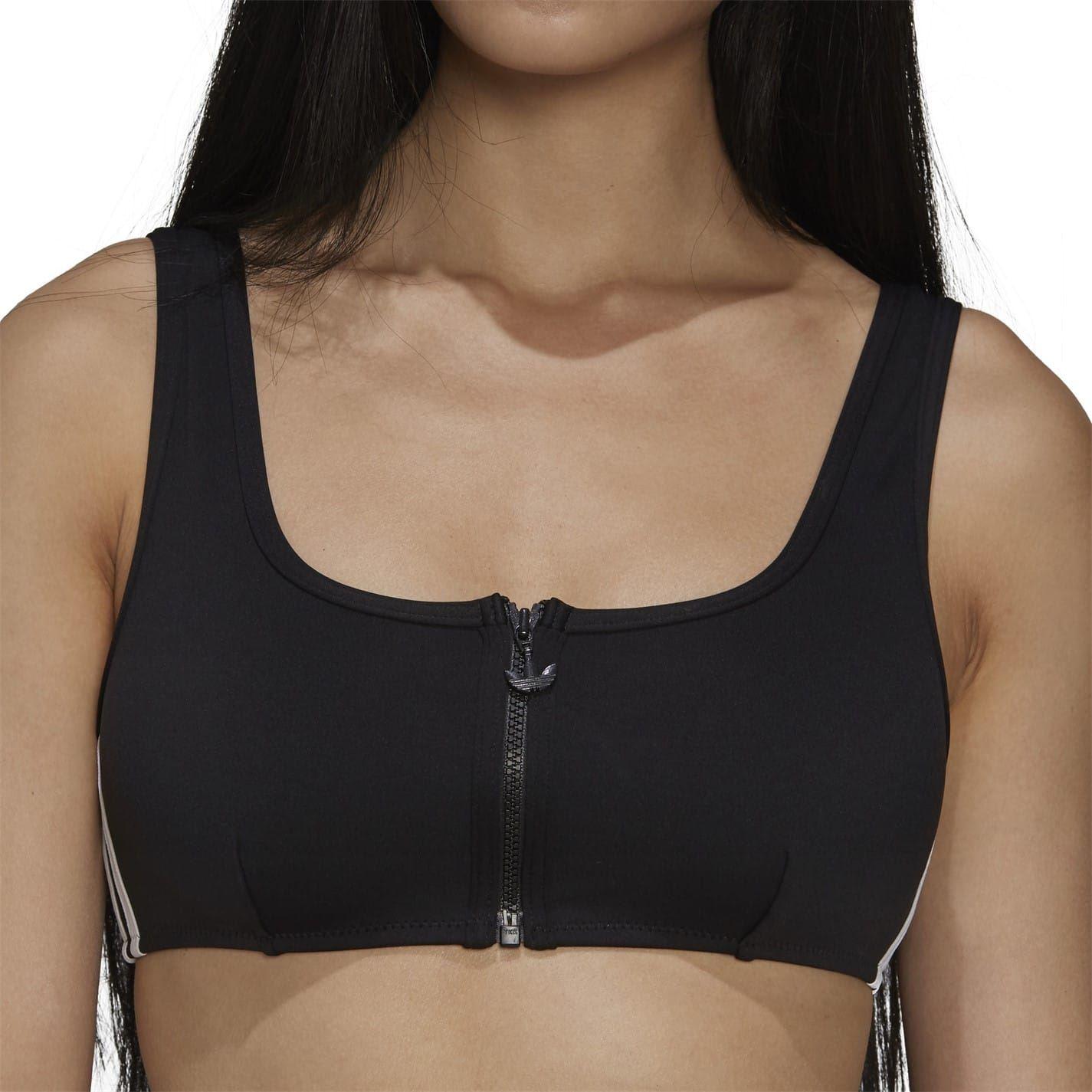 Black - Side - Adidas Womens-Ladies Originals Zip Front Bikini Top
