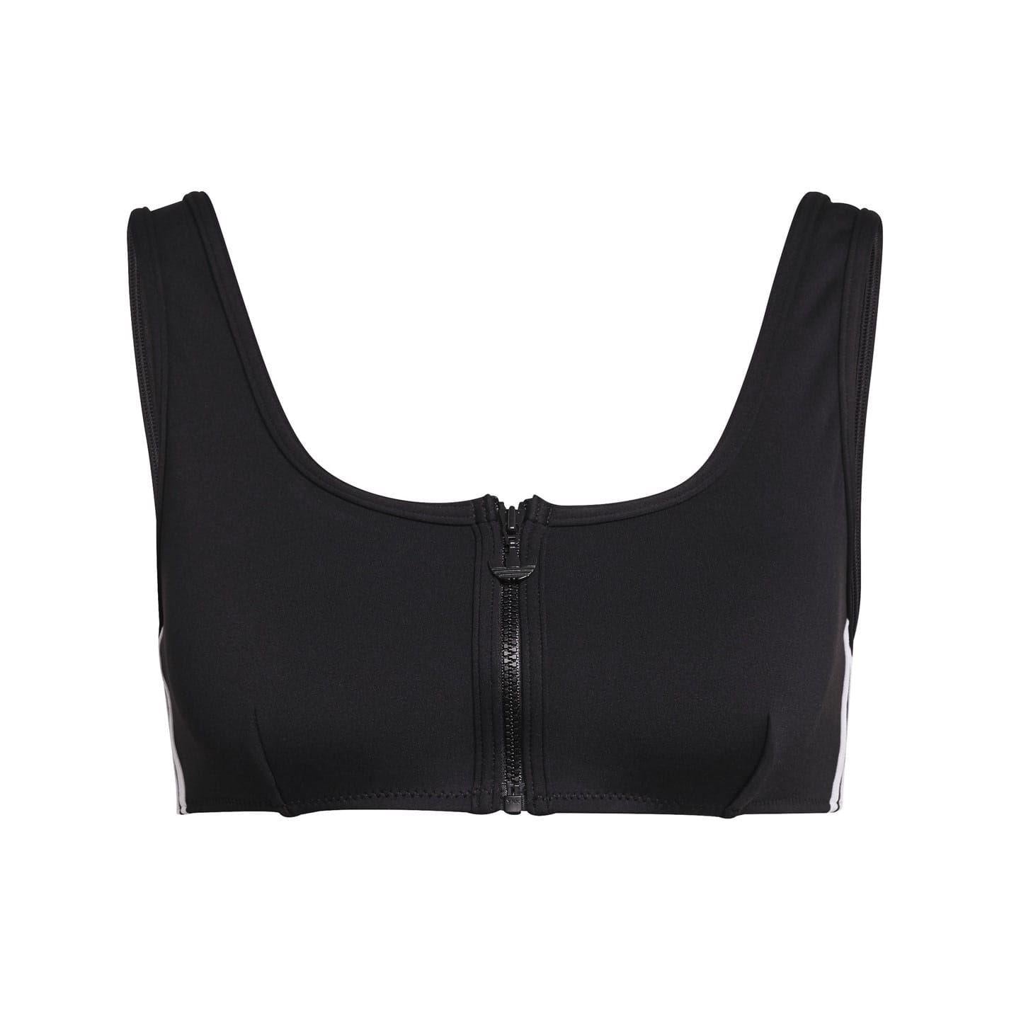 Black - Front - Adidas Womens-Ladies Originals Zip Front Bikini Top