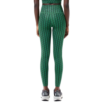 Green - Back - Lacoste Womens-Ladies Monogram Sport Leggings