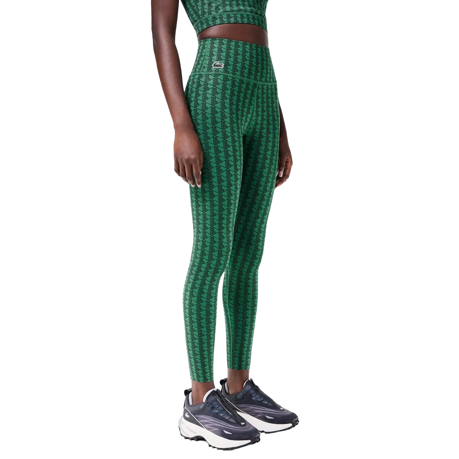 Green - Side - Lacoste Womens-Ladies Monogram Sport Leggings