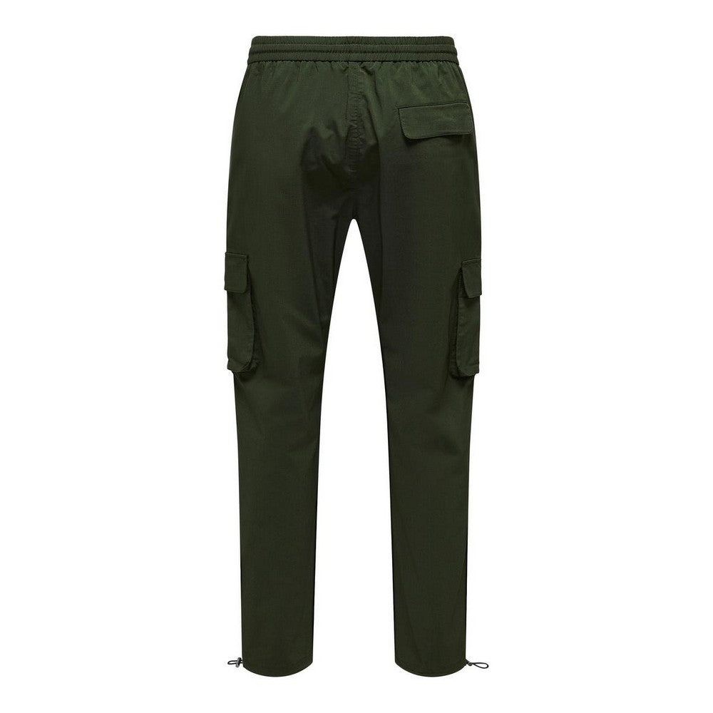 Olive - Back - Only Mens Drawstring Waist Cargo Trousers