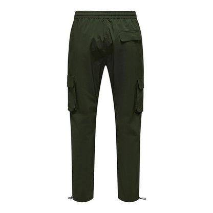 Olive - Back - Only Mens Drawstring Waist Cargo Trousers