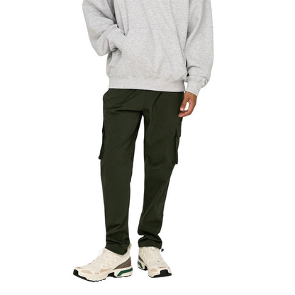 Olive - Side - Only Mens Drawstring Waist Cargo Trousers