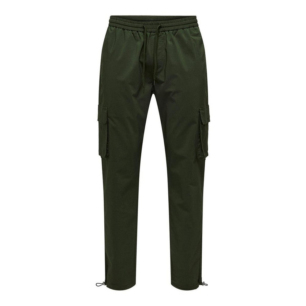 Olive - Front - Only Mens Drawstring Waist Cargo Trousers