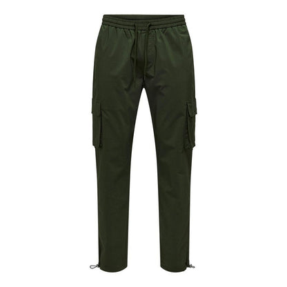 Olive - Front - Only Mens Drawstring Waist Cargo Trousers