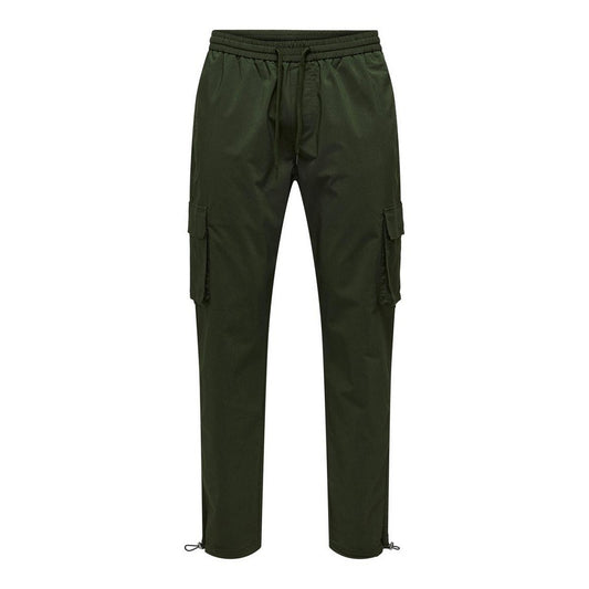 Olive - Front - Only Mens Drawstring Waist Cargo Trousers