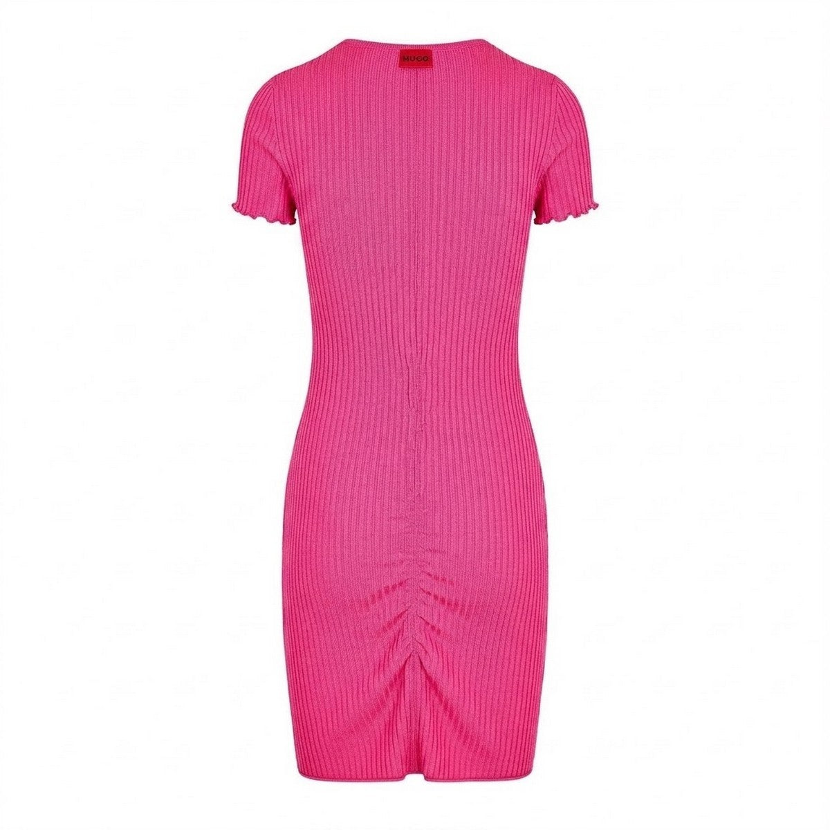 Bright Pink - Back - Hugo Womens-Ladies Slisery Ruched Front Mini Dress