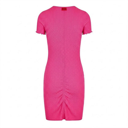 Bright Pink - Back - Hugo Womens-Ladies Slisery Ruched Front Mini Dress