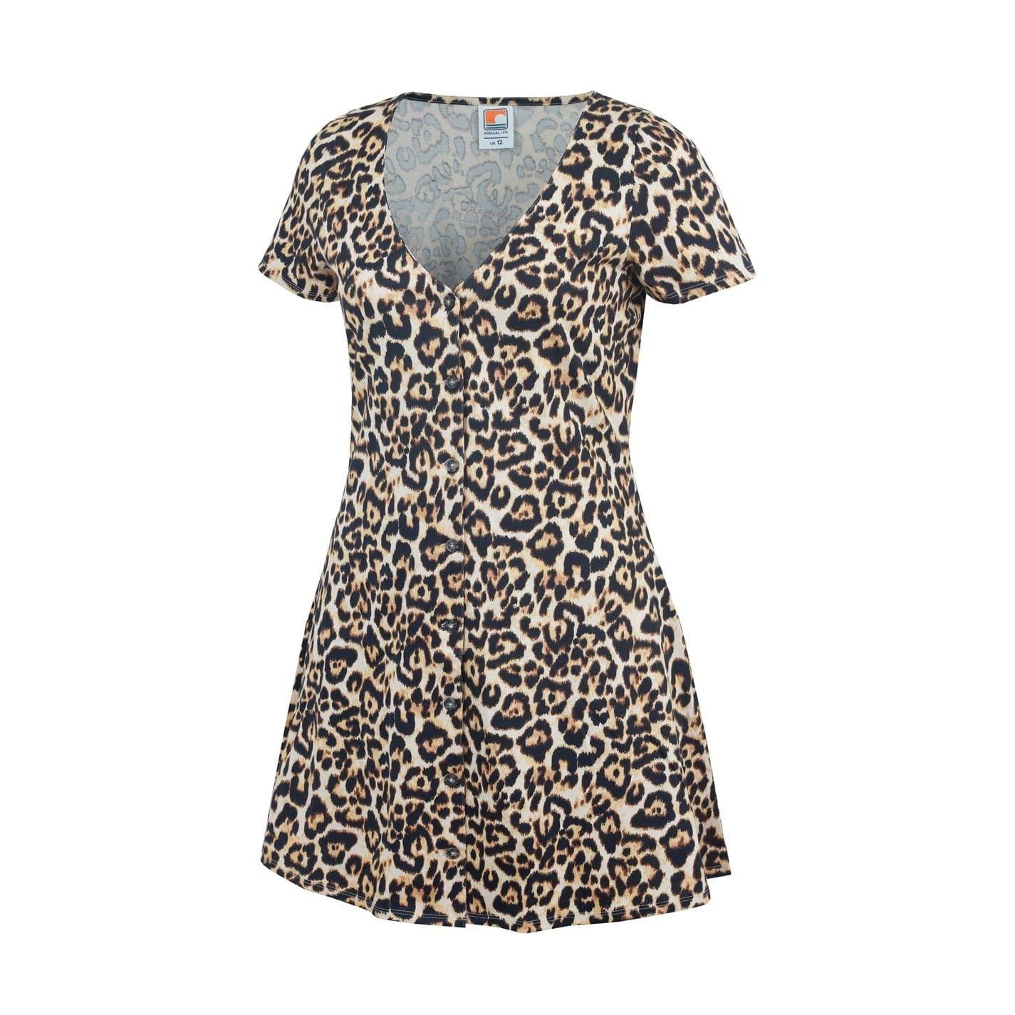 Leopard - Side - SoulCal Womens-Ladies Regular Short-Sleeved Mini Dress