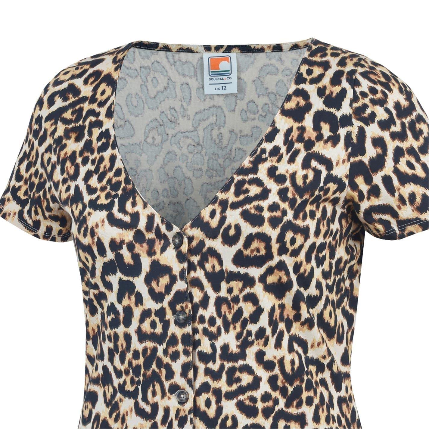 Leopard - Pack Shot - SoulCal Womens-Ladies Regular Short-Sleeved Mini Dress