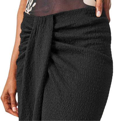 Black - Side - Edited Womens-Ladies Twist Knot Polyester Blend Midi Skirt