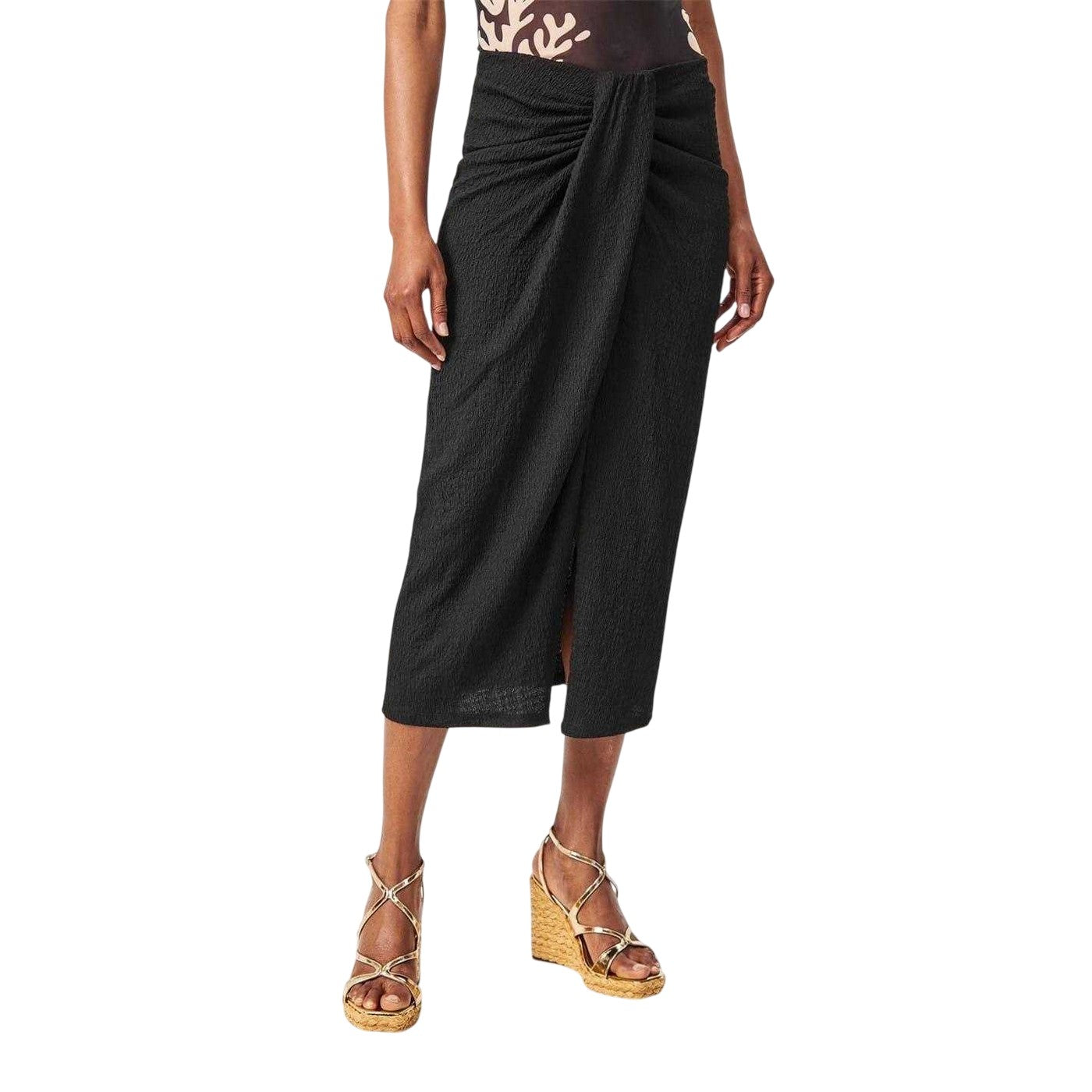 Black - Lifestyle - Edited Womens-Ladies Twist Knot Polyester Blend Midi Skirt