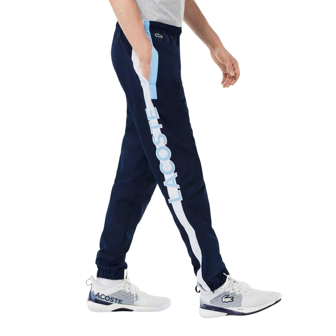 Navy Blue-White - Side - Lacoste Mens Slim Joggers