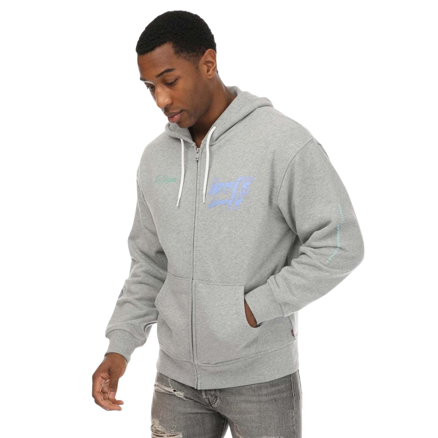 Grey - Front - Levis Mens Graphic Full Zip Hoodie