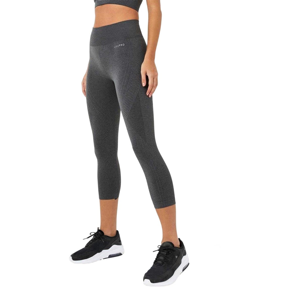 Charcoal Marl - Front - USA Womens-Ladies Pro Cropped 3-4 Leggings