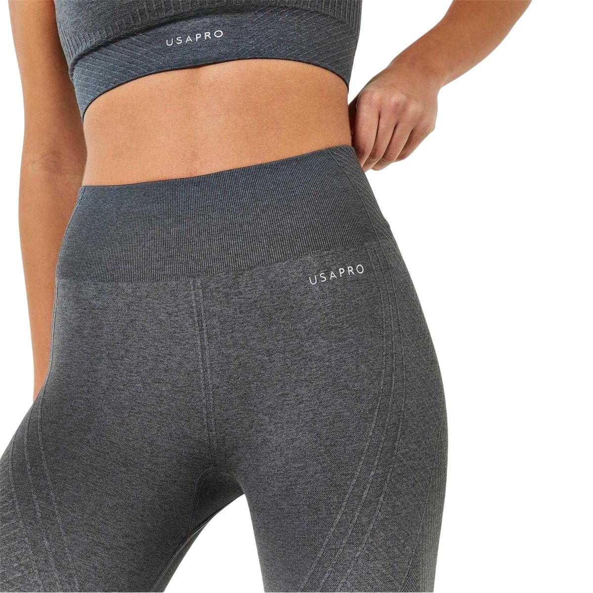 Charcoal Marl - Side - USA Womens-Ladies Pro Cropped 3-4 Leggings