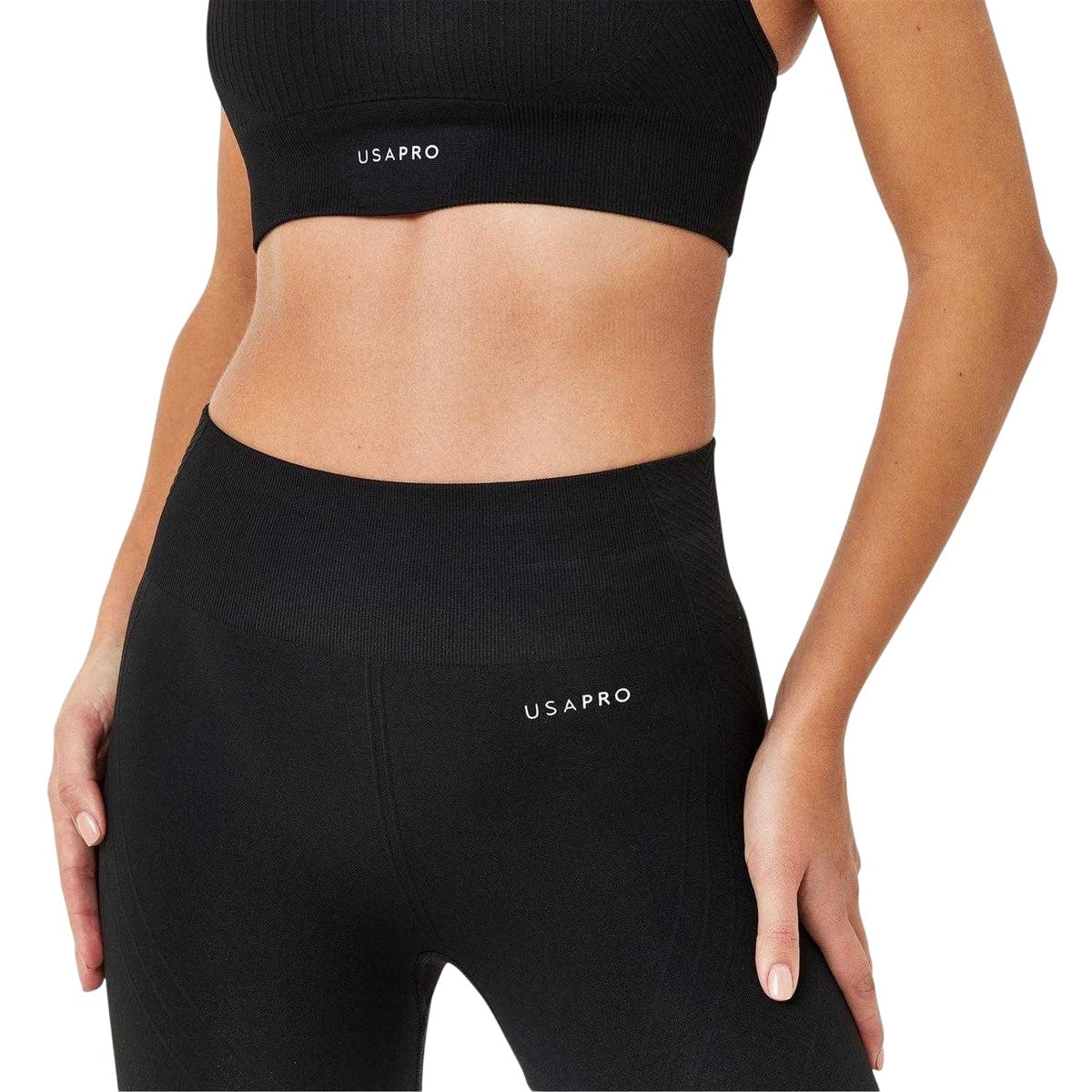 Black - Side - USA Womens-Ladies Pro Cropped 3-4 Leggings