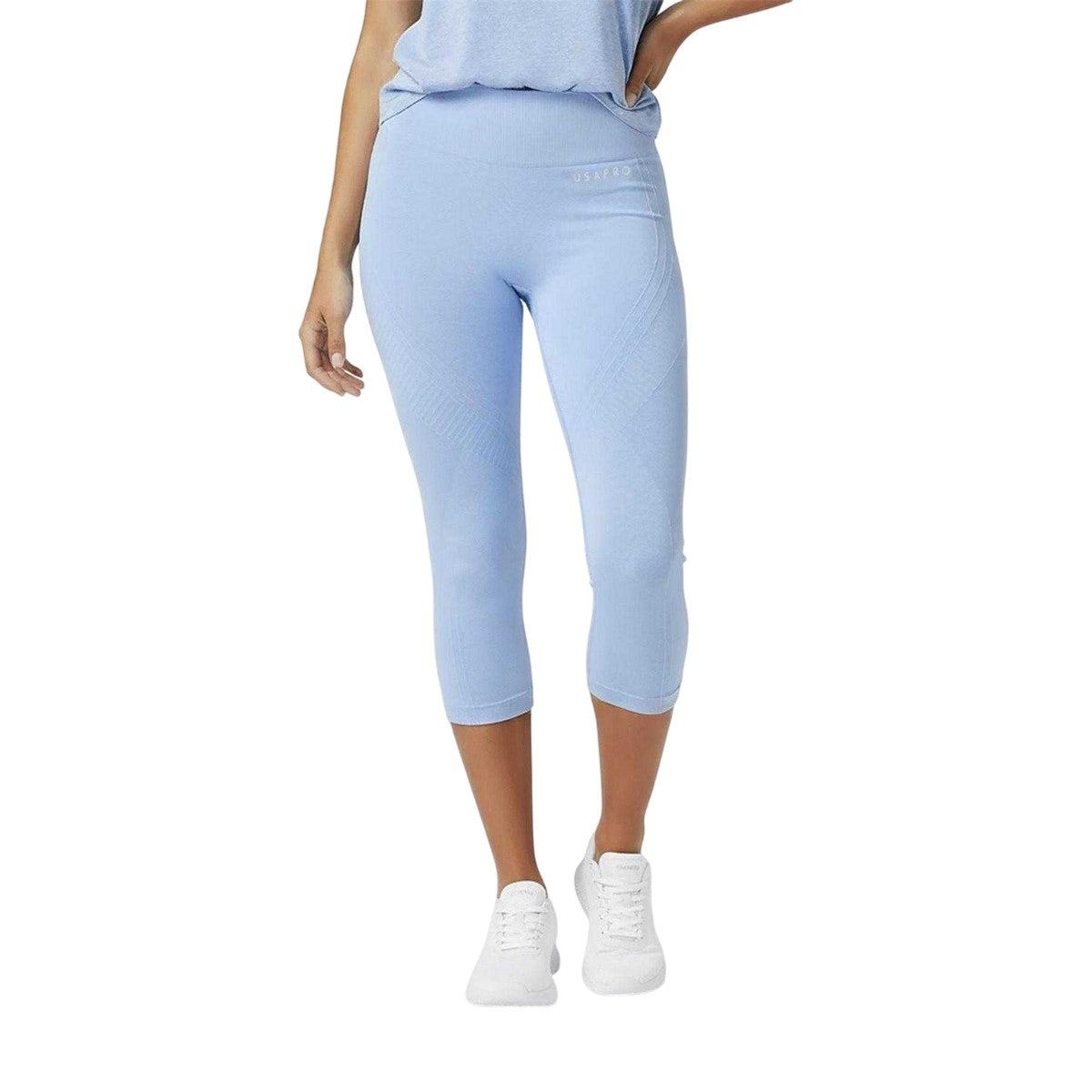 Brunnera Blue - Side - USA Womens-Ladies Pro Cropped 3-4 Leggings