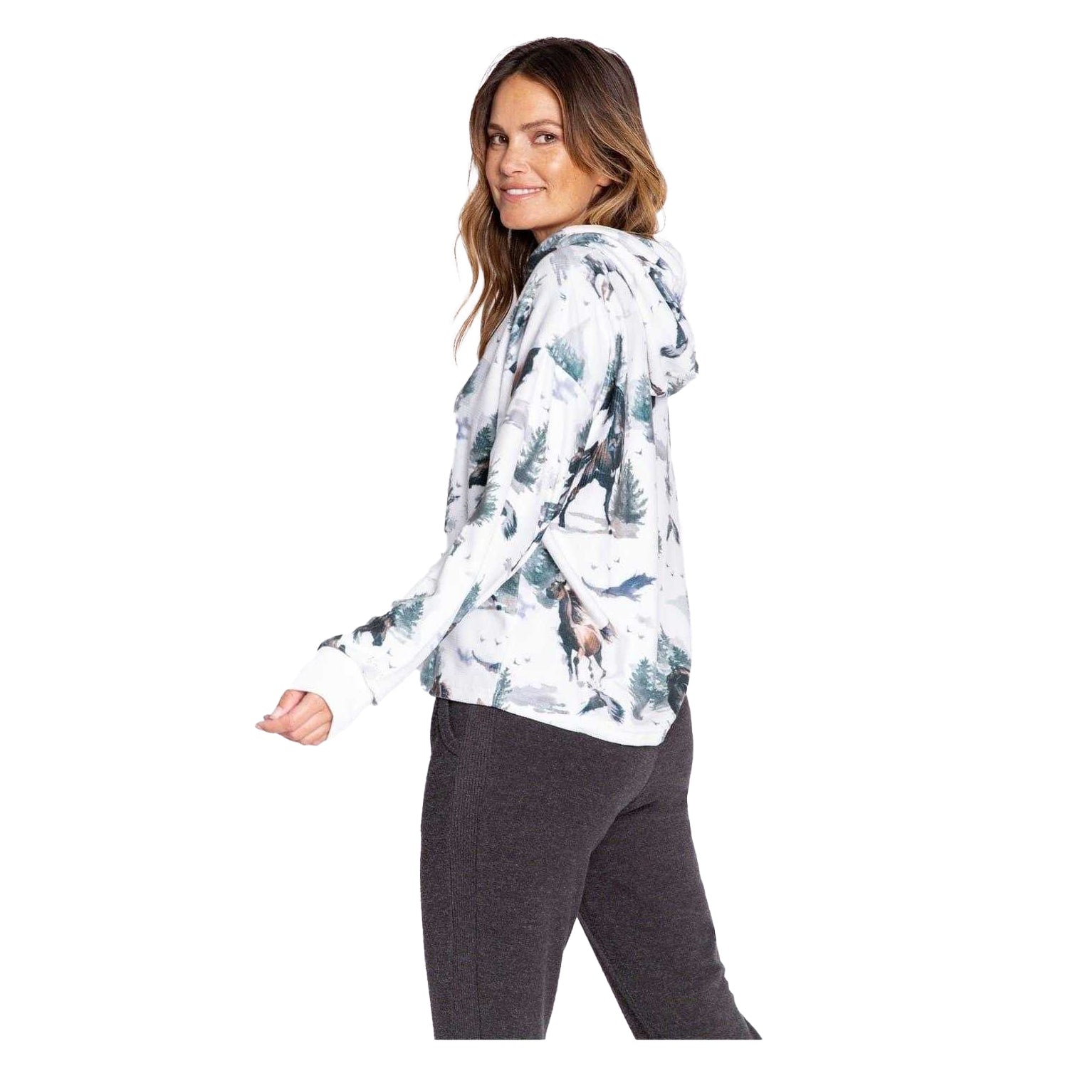Off White - Back - PJ Salvage Womens-Ladies Scenic Relaxed Fit Drawstring Hoodie