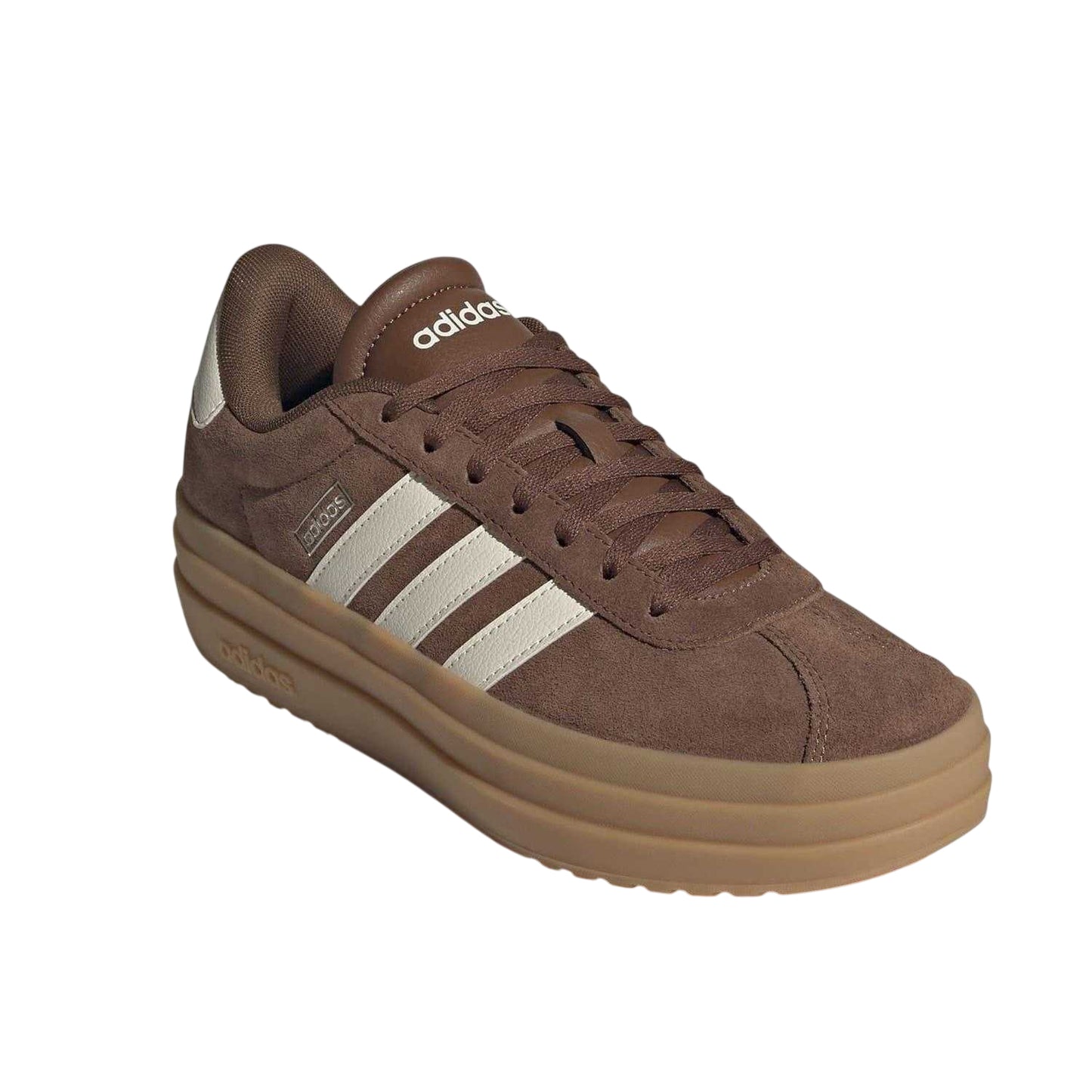 Brown-White-Gum - Front - Adidas Womens-Ladies Court Bold Leather Trainers