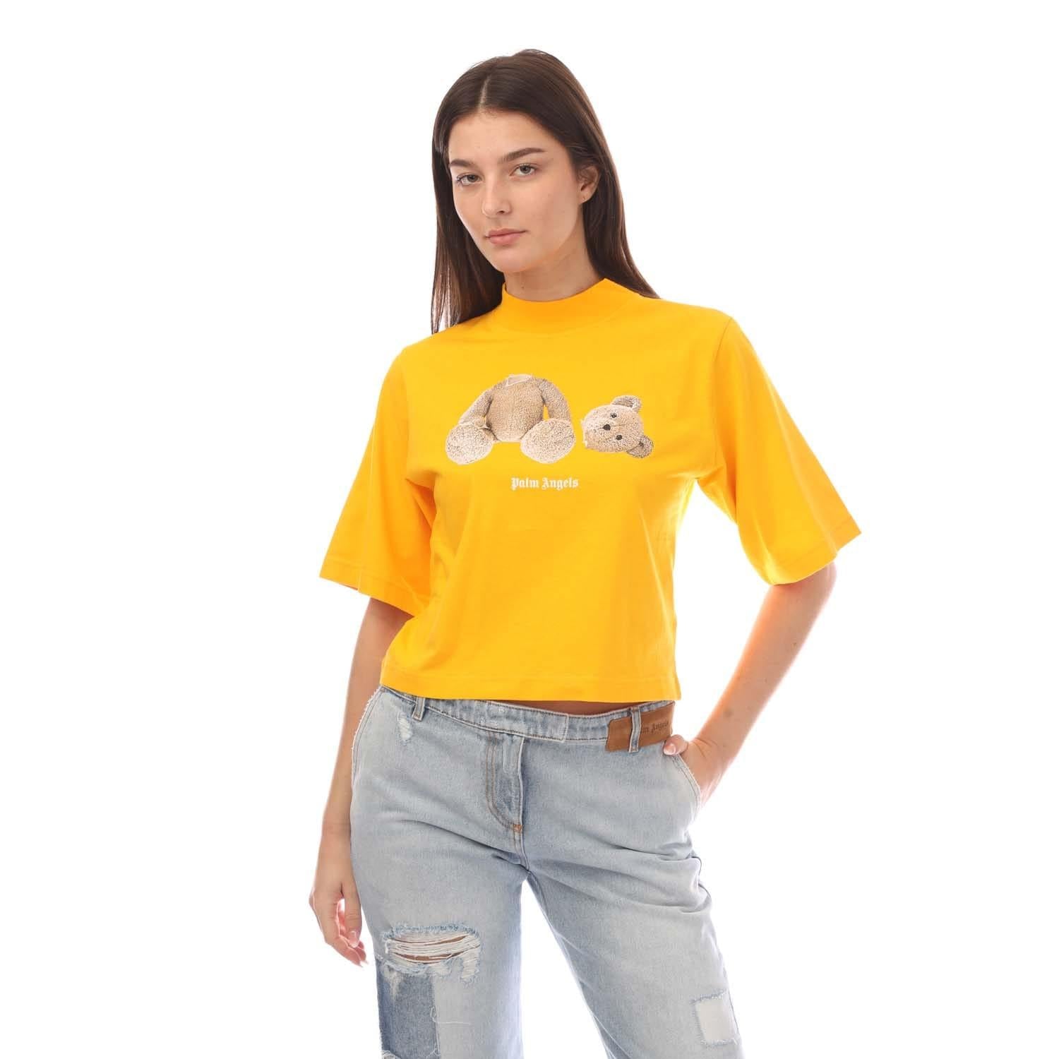 Yellow - Side - Palm Angels Womens-Ladies Bear Fitted T-Shirt