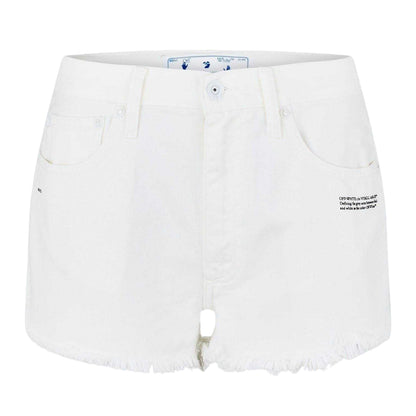 White-Black - Front - Off White Womens-Ladies Denim Distressed Shorts